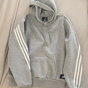 Adidas Men's Gray Hoodie with White Stripes